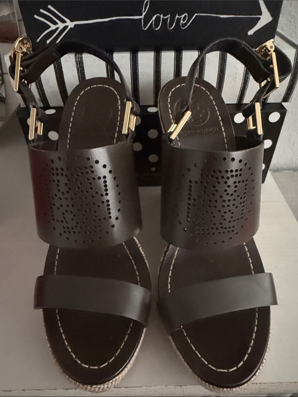 Women’s Tory Burch Dark Brown Perforated Leather Sandals